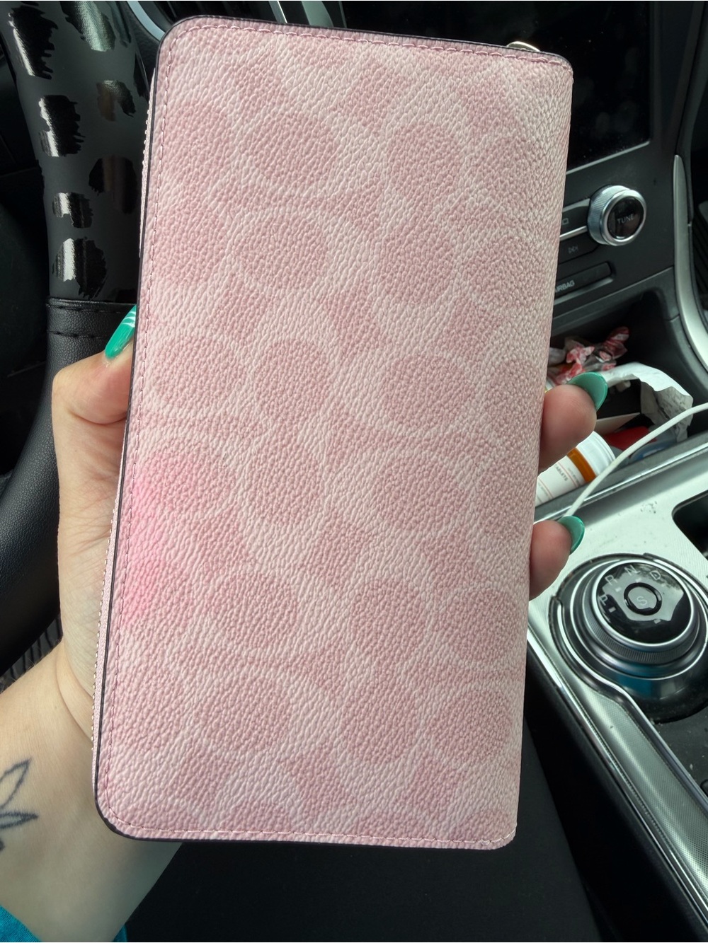 Coach Pink Signature Zip-Around Wallet with Gold Logo - Picture 2 of 3